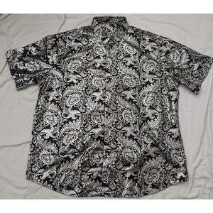 Paisley Silver Men's shirt Button-up Black Silver Sz 2XL Shiny